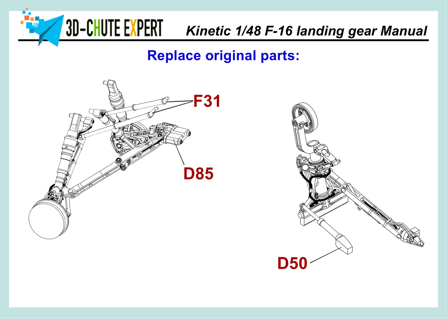 1/48 F-16C/D Heavy weight landing gear for Kinetic New Gold