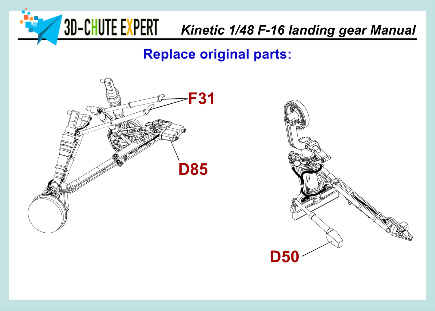 1/48 F-16C/D Heavy weight landing gear for Kinetic